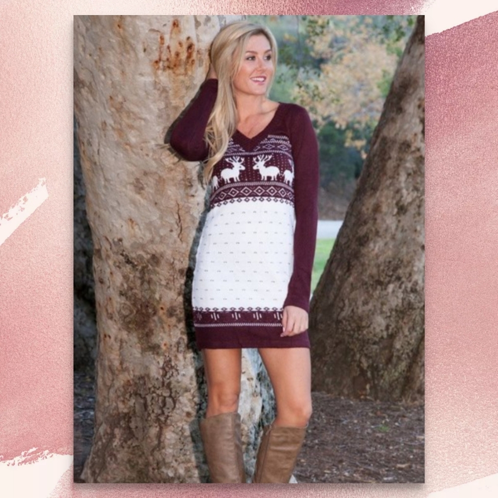 Holiday Dress Nordic Sweater Reindeer Christmas